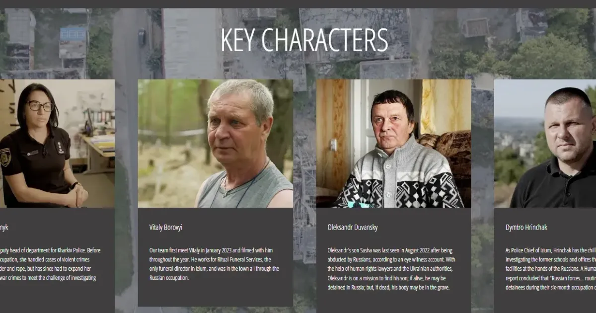 Скріншот https://www.studio9films.co.uk/thegrave Studio 9 Films (Великобританія) разом із нашими колегами із Gwara Media (Харків) презентують приголомшливий документальний фільм про трагедію в Ізюмі під назвою «Могила» (The Grave). Свій внесок у створення фільму зробив також Харківський прес-клуб.