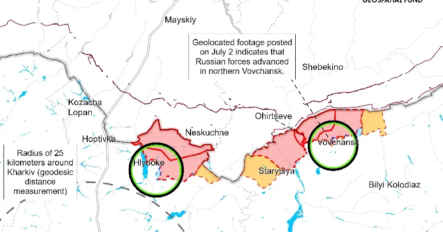 Карта ISW, July 2, 3.00 p.m. Російські війська просунулися в межах Вовчанська — експерти ISW на порталі Gromada Group