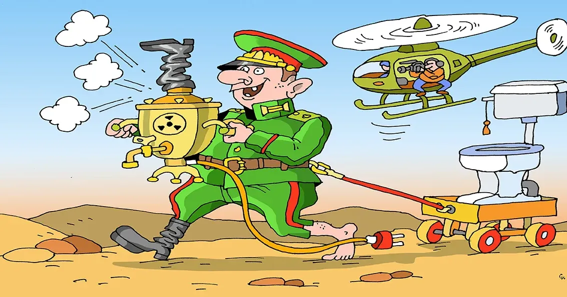 Самовар. Карикатура Олександра Сидоренка. Ядерне прискорення. Навіщо Москва анонсувала маневри з тактичною ядерною зброєю? на порталі Gromada Group
