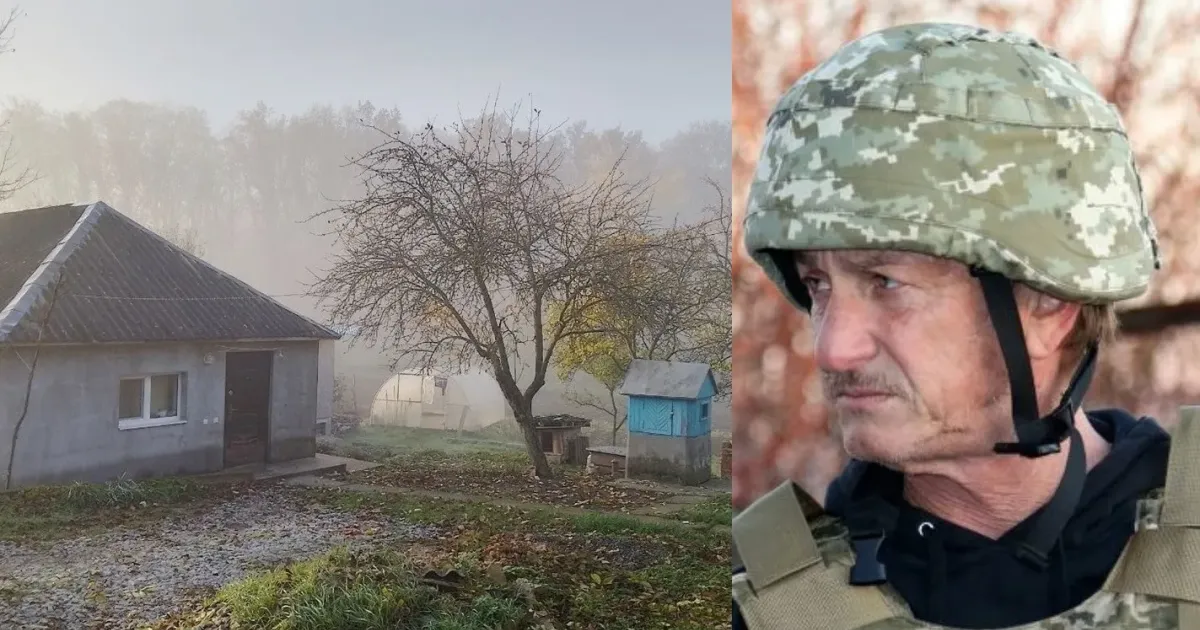 Колаж Олени Зеленіної. Шон Пенн в Україні. Фото: Дмитро Войналович. За що у Копичинцях дякують Шону Пенну? Як двічі оскароносний актор долучився до відновлення покинутих будинків для вимушених переселенців на Тернопільщині на порталі Gromada Group