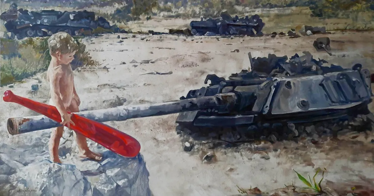 Анатолій Варваров. "Котигорошко". Живопис. Фото: ФБ-профіль художника. Як діти та підлітки реагують на війну? Який у них психоемоційний стан та фізичне здоров’я? Як допомогти дітям пройти крізь жорстокі виклики війни? Куди звертатися у разі проблем? Про це йшлося під час розмови з харківськими вченими у Харківському пресклубі.
