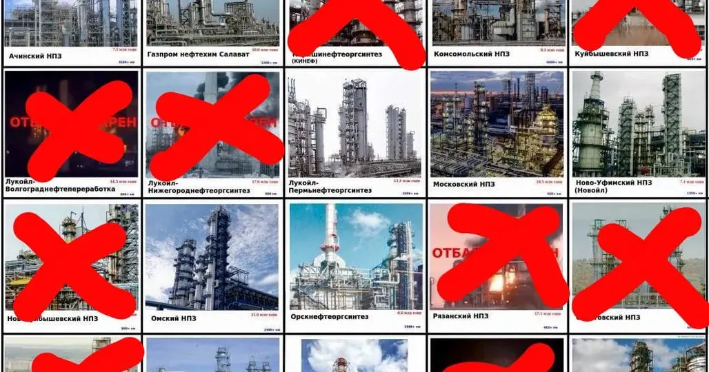 Колаж X (Twitter) Пан Пачковський НПЗ росії - гра в українське бінго. Нафтова складова російсько-української війни на порталі Gromada Group