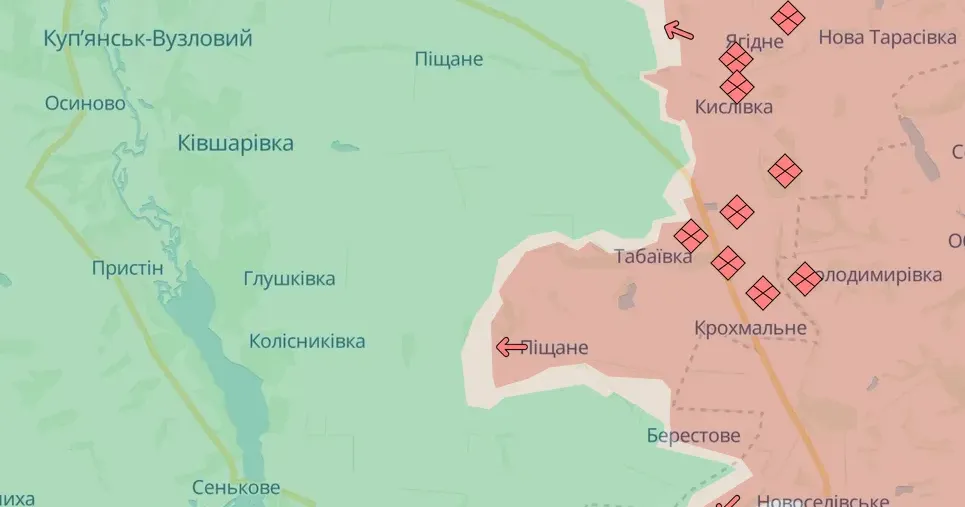 Скриншот карти DeepState станом на 17.08.2024 Російські заяви щодо просування в районі Піщаного ISW не підтверджує на порталі Gromada Group