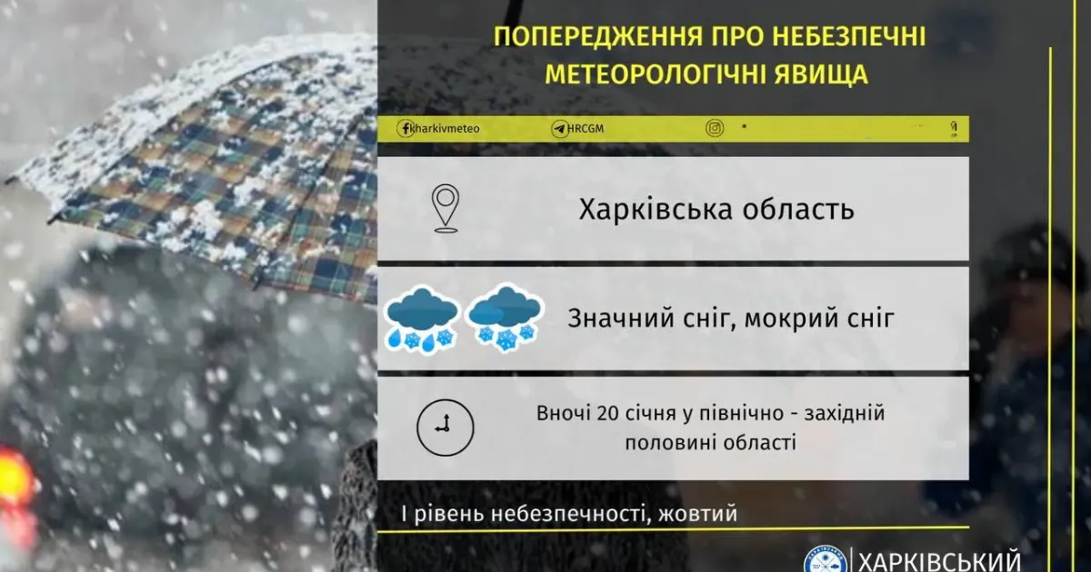 У Харкові та області на 20 січня прогнозують погіршення погодніх умов. Фото - Регіональний центр з гідрометеорології У суботу вночі Харків і північно-західну частину області засипатиме снігом на порталі Gromada Group