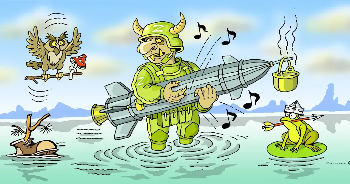 Музикант. Карикатура Олександра Сидоренка Карикатура Олександра Сидоренка. Чому країна-терорист прагне встигнути до 2026 року? Експертиза "Громади" на порталі Gromada Group