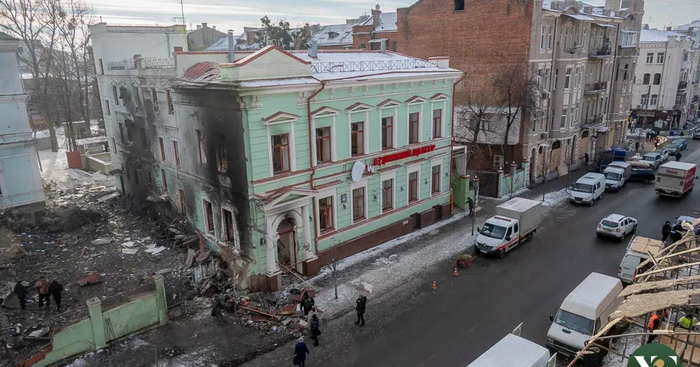 Наслідки російського обстрілу вулиці Пушкінської у Харкові 23 січня 2024 року. Фото: Харків Times. Терехов пропонує перейменувати вулицю Пушкінську на вулицю Григорія Сковороди на порталі Gromada Group
