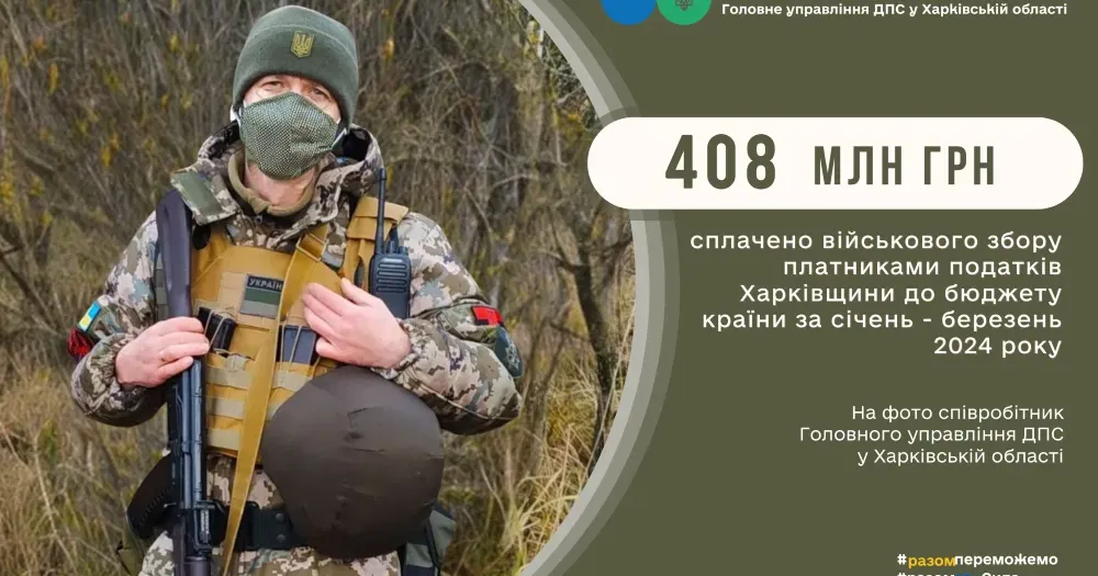 Колаж ГУ ДПС у Харківській області Внесок платників податків Харківщини у Перемогу - 408 млн грн військового збору на порталі Gromada Group