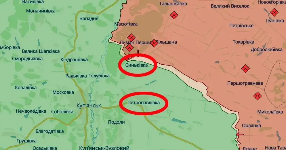 Скриншот з онлайн карти https://deepstatemap.live/#6/49.438/32.053 Ворог продовжує спроби пробитися на лівобережну частину Куп'янська — військовий експерт на порталі Gromada Group