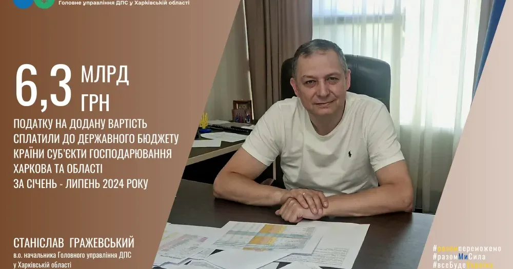 Колаж: Головне управління ДПС у Харківській області Платники податків Харківщини спрямували до бюджету країни 6,3 млрд грн ПДВ на порталі Gromada Group